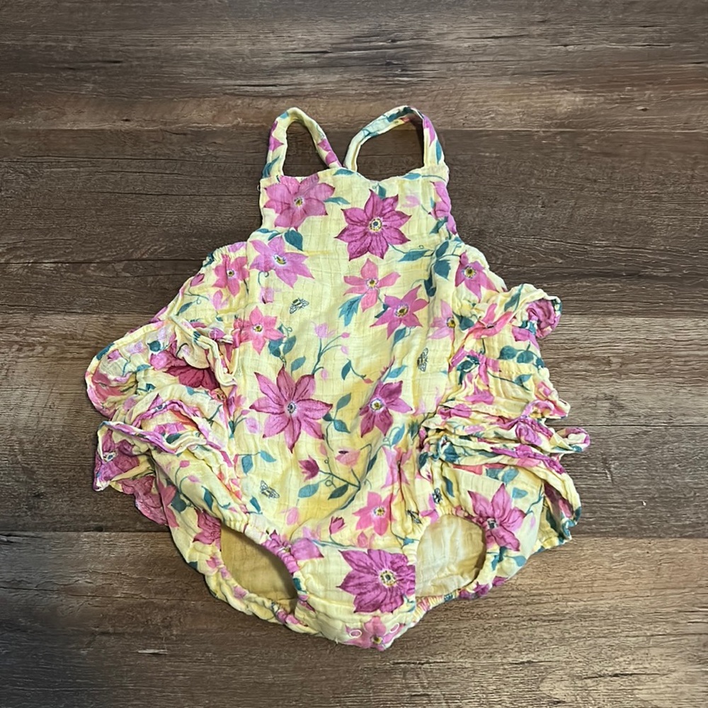 ANGEL DEAR BUBBLE ROMPER MUSLIN FLORAL YELLOW 12-18 MONTHS